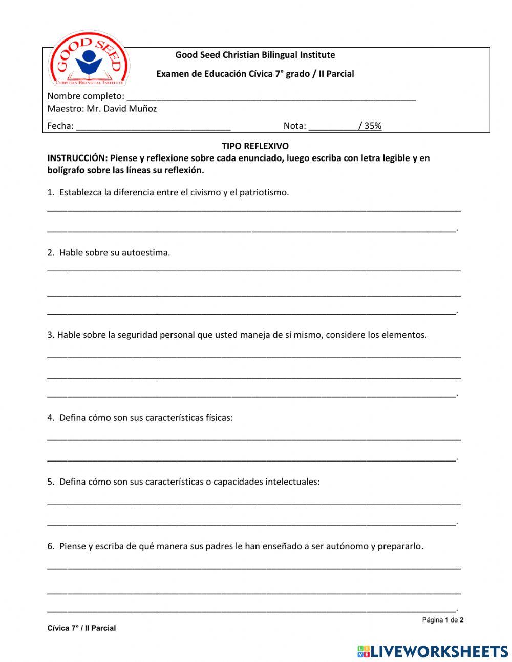 Examen de Cívica 7mo grado