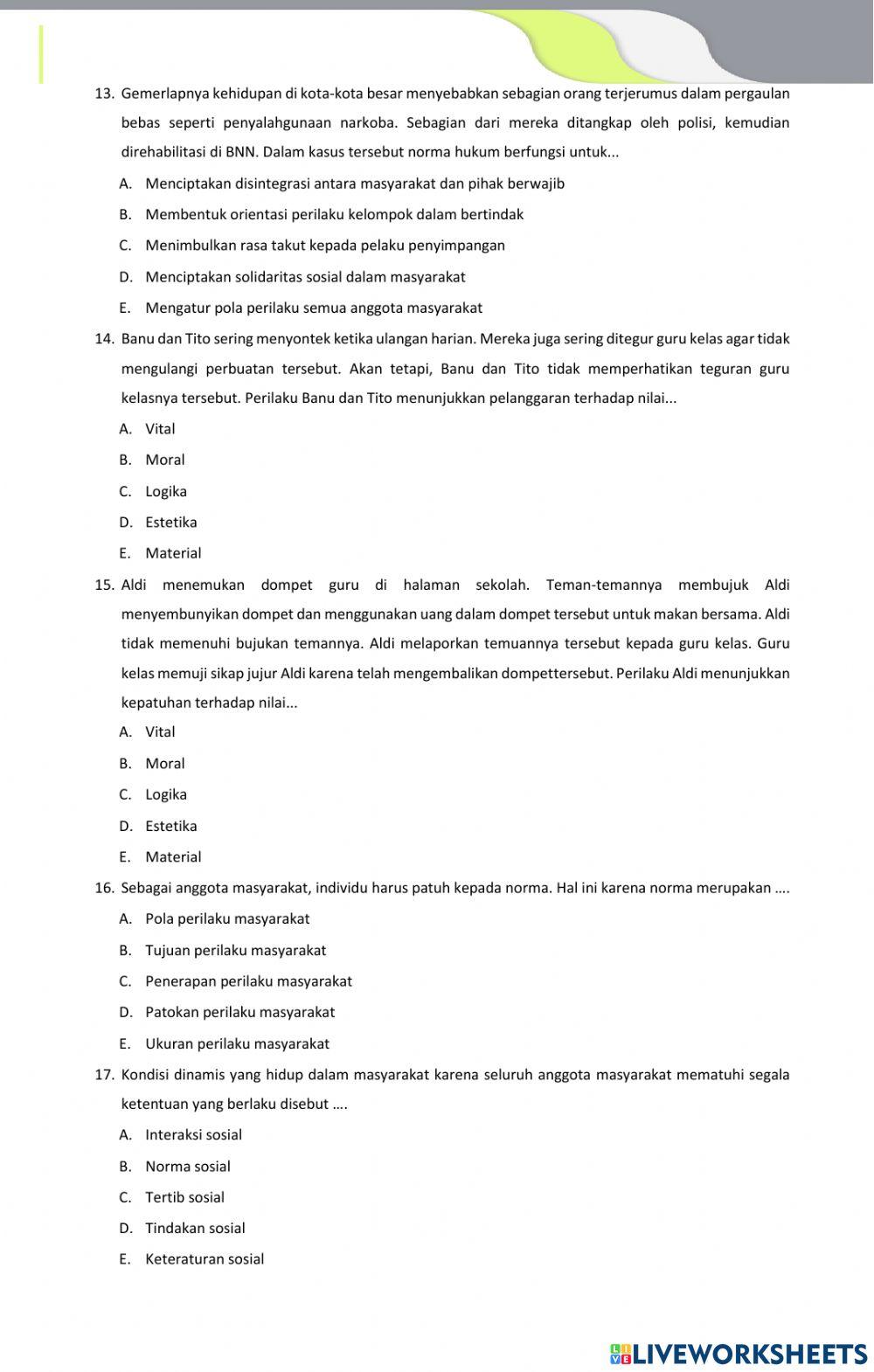 Evaluasi Materi Nilai dan Norma Sosial