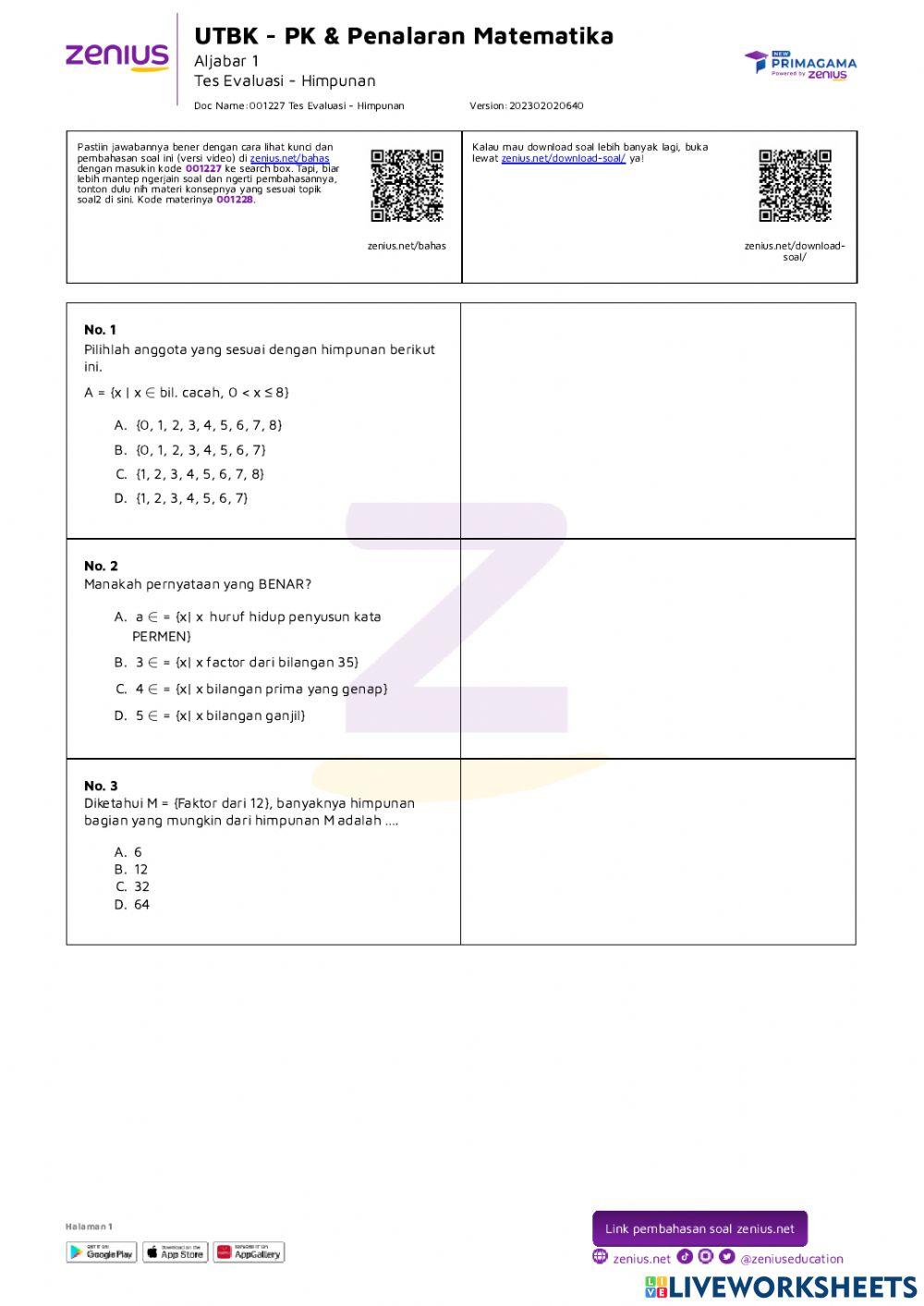 Tes Evaluasi - Himpunan