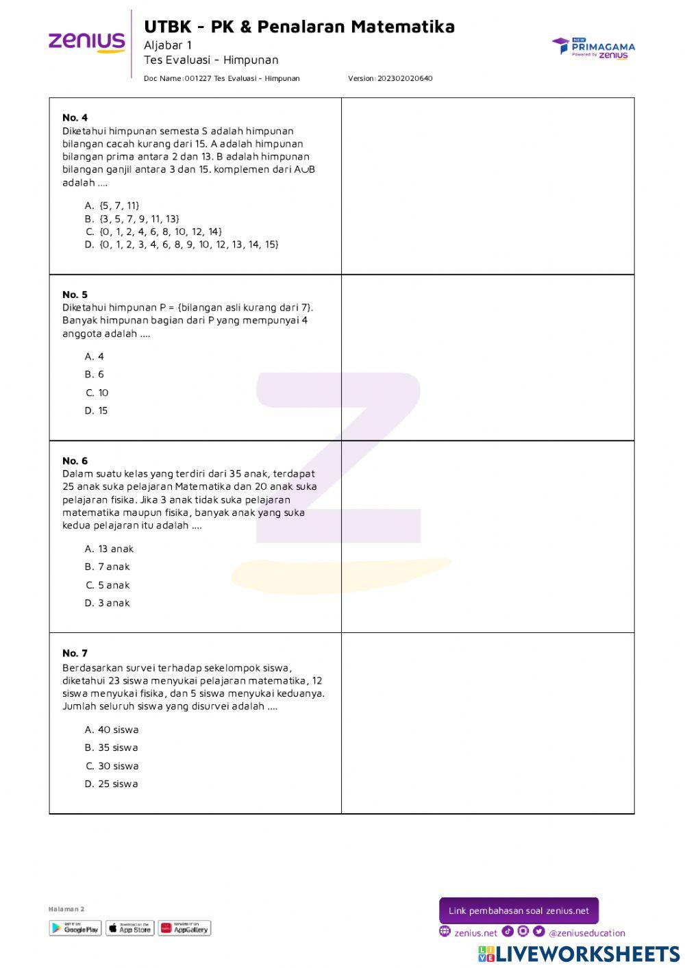 Tes Evaluasi - Himpunan