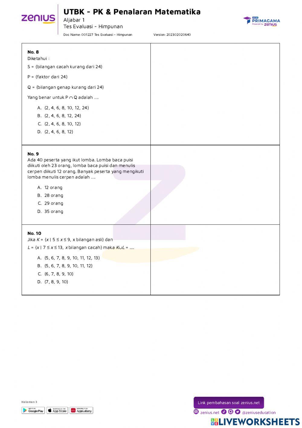 Tes Evaluasi - Himpunan