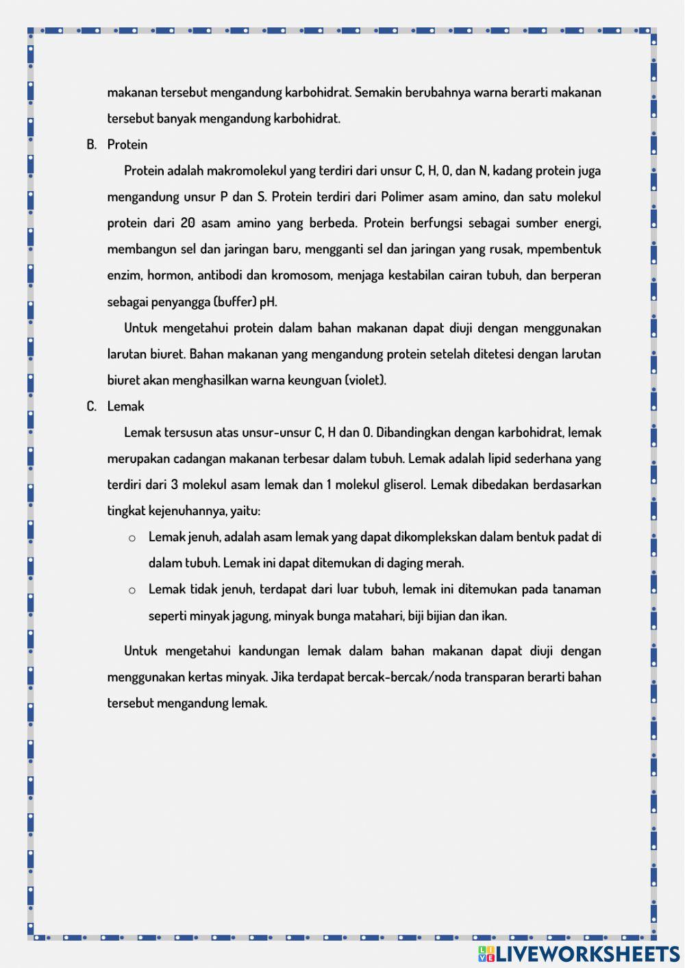 E-LKPD Uji Zat Makanan