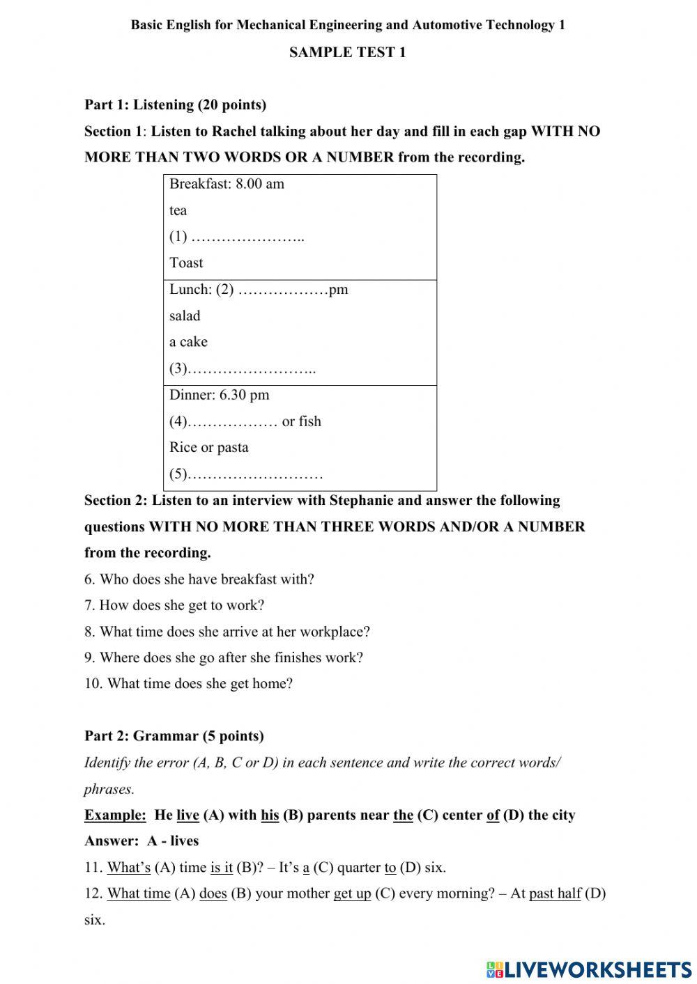 Sample Test 1 TACKOT1