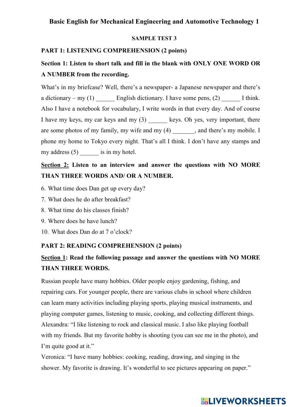 Sample Test 3 TACKOT1