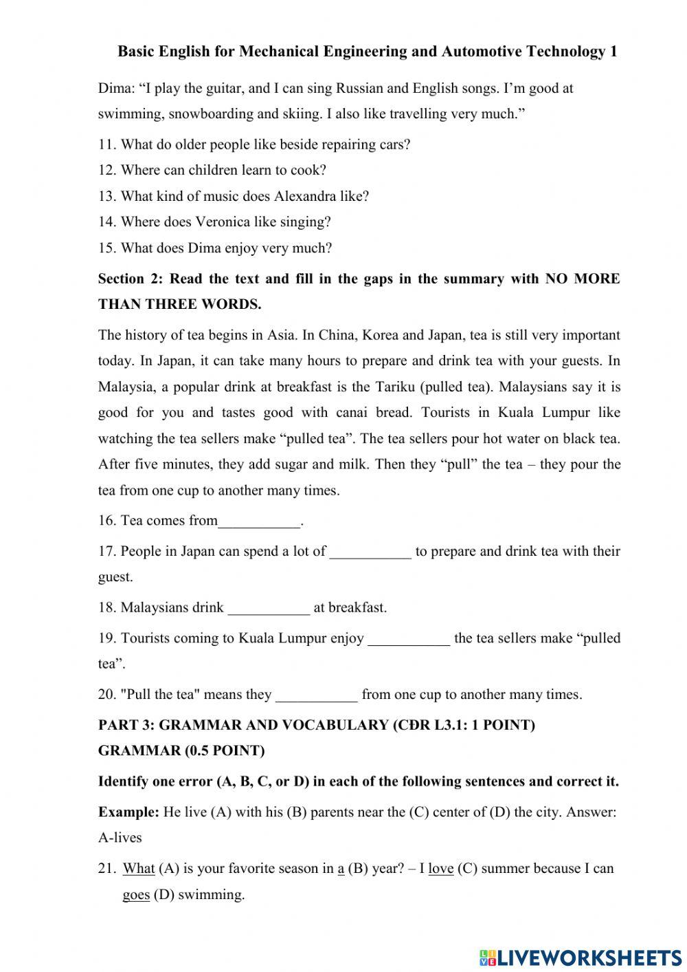 Sample Test 3 TACKOT1