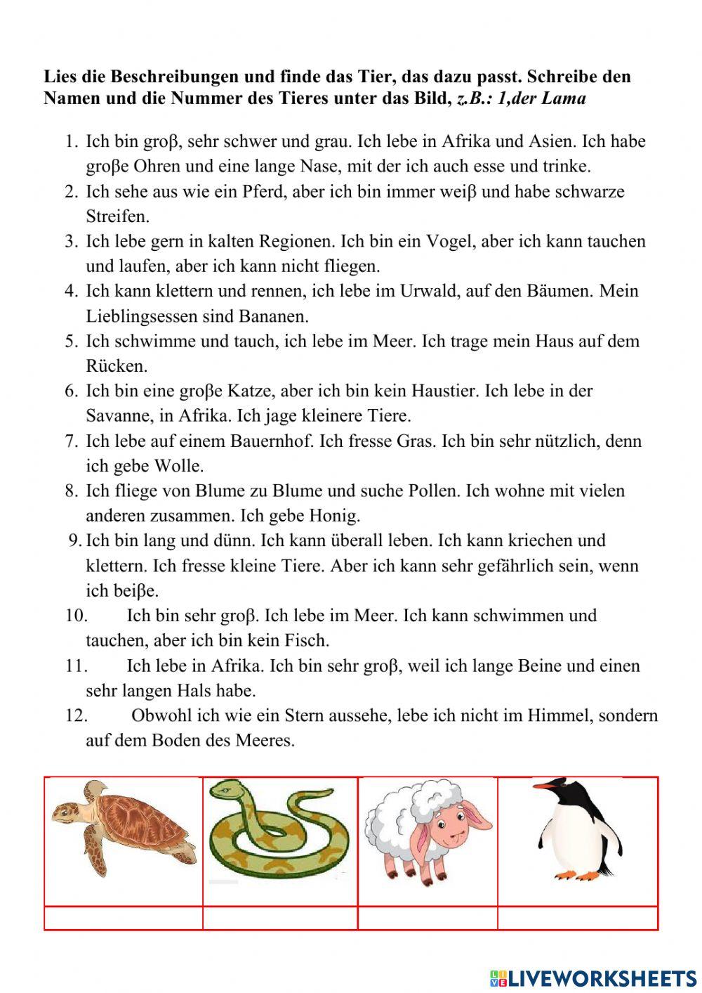 Leseverstehen -Tierbeschreibung-