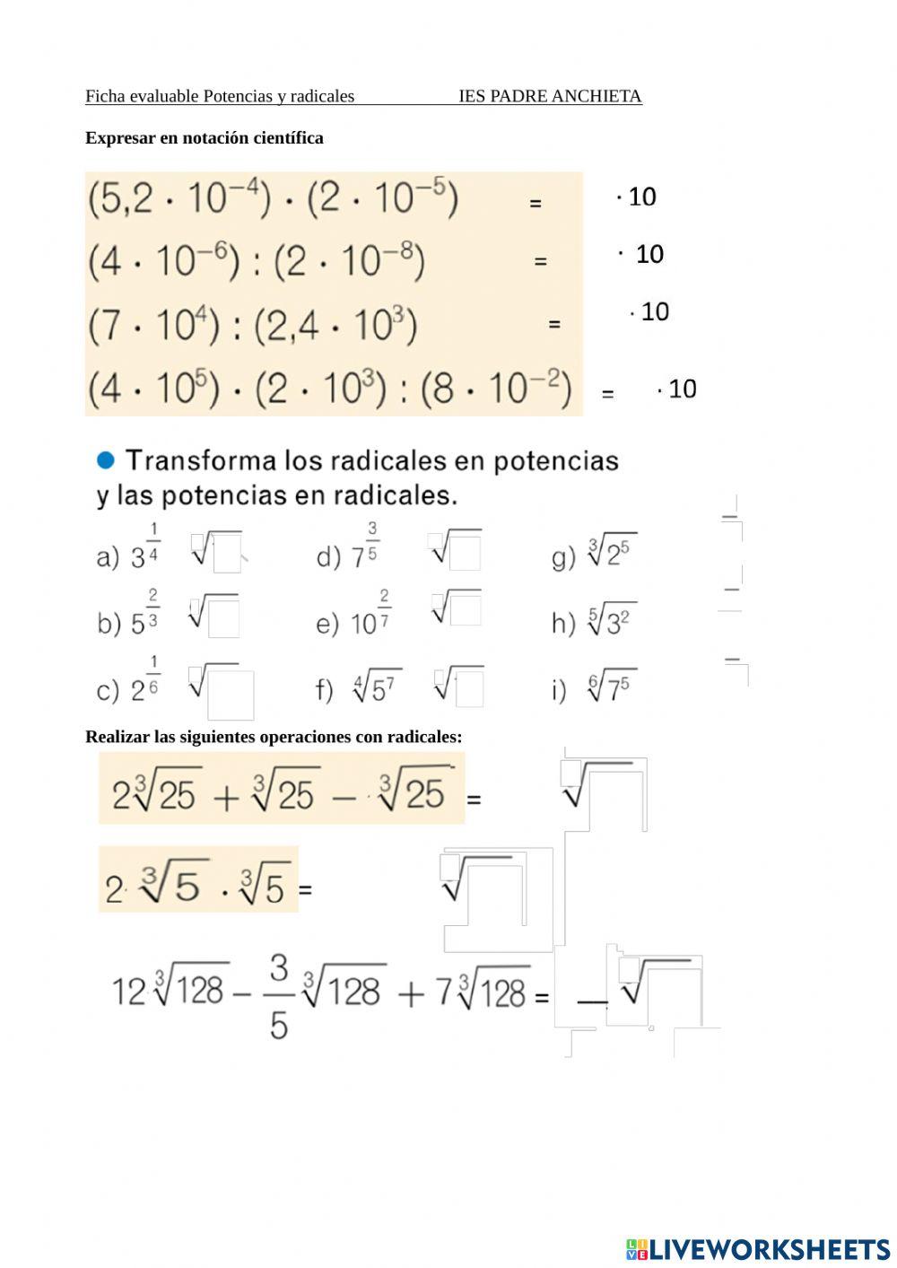 Potencias y radicales