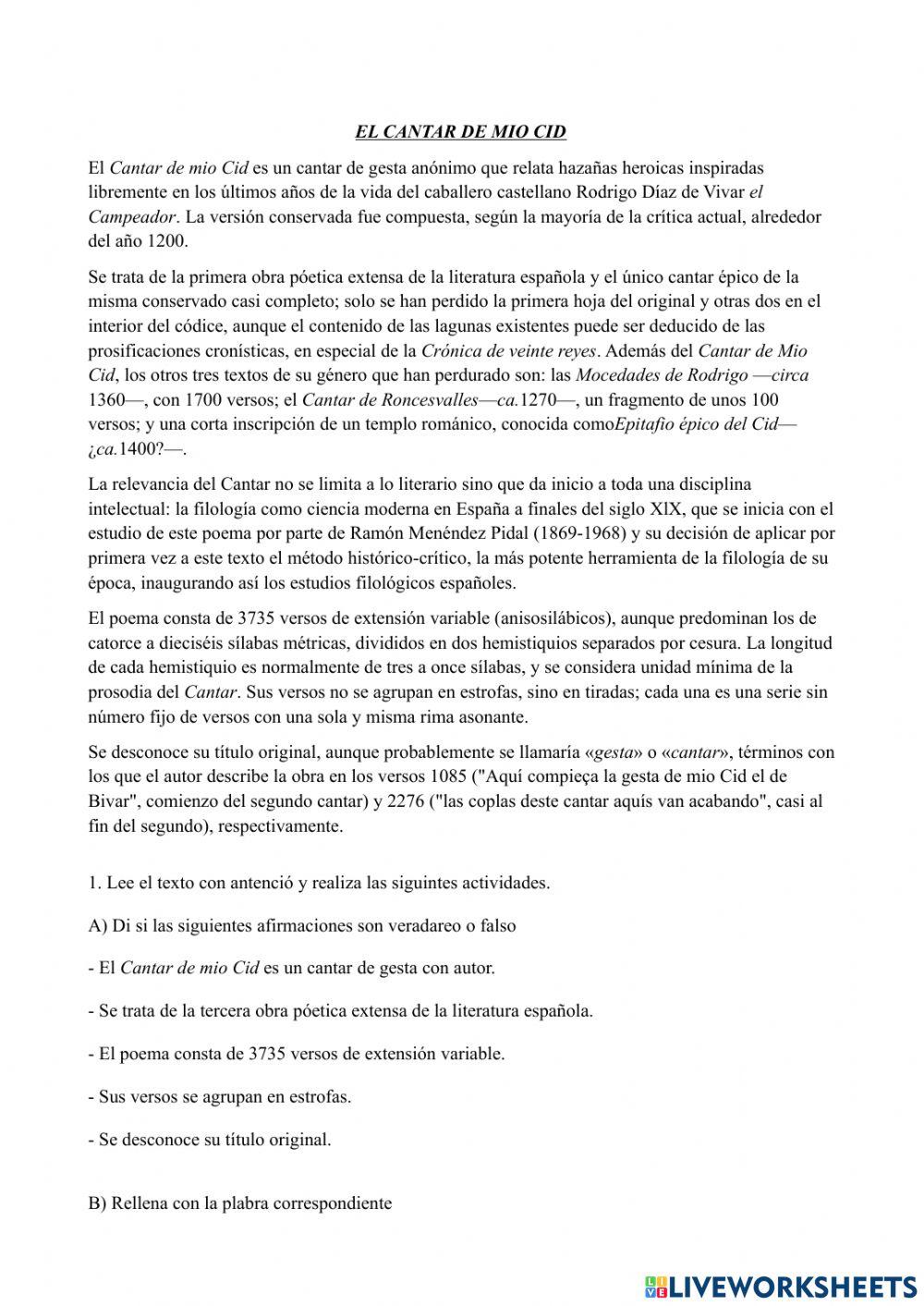 El cantar de Mio Cid