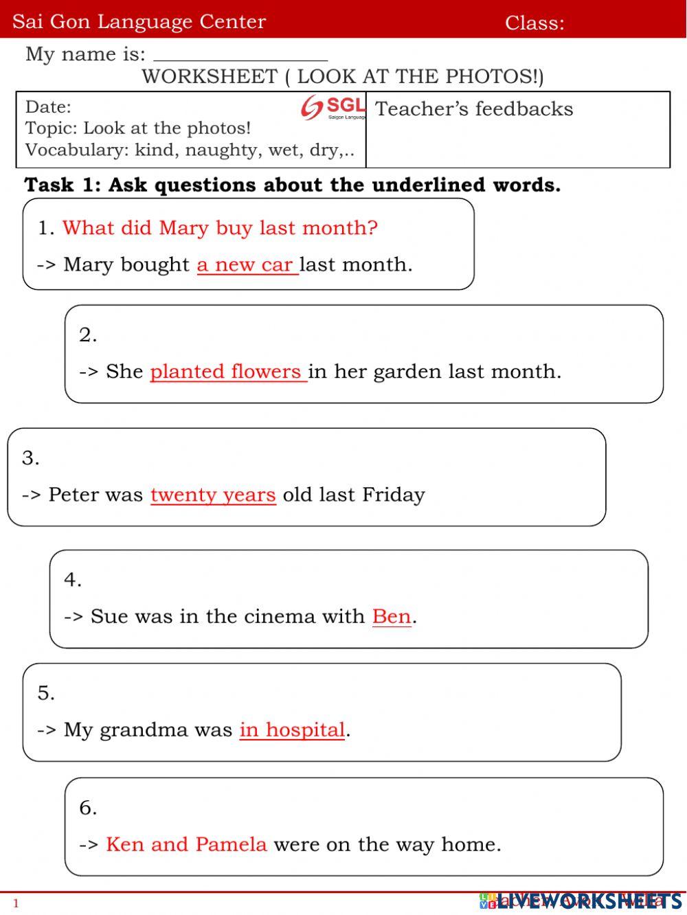 Look at the photos! activity for Class: Goldfish + Taro | Live Worksheets