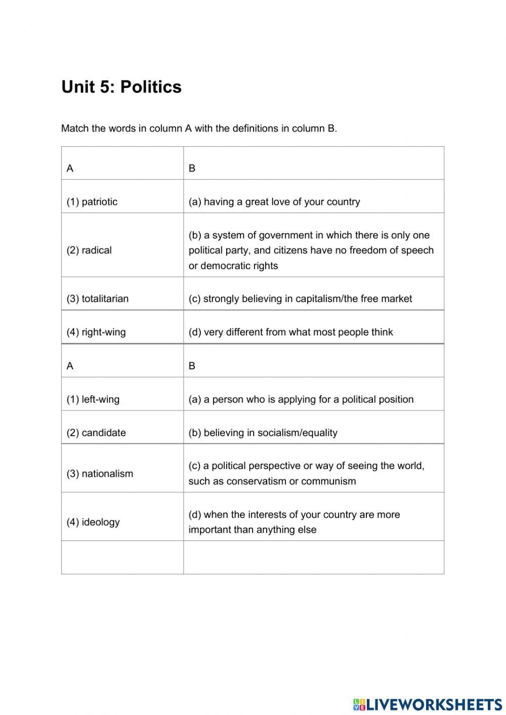 Unit 5 politics