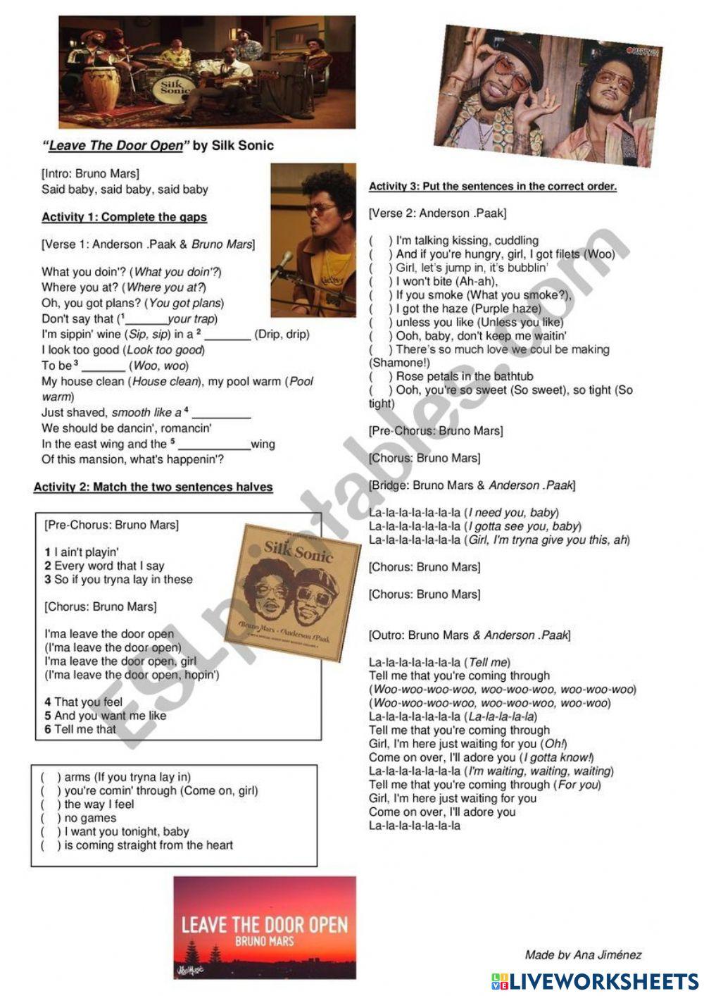 Song: Leave the door open Bruno Mars