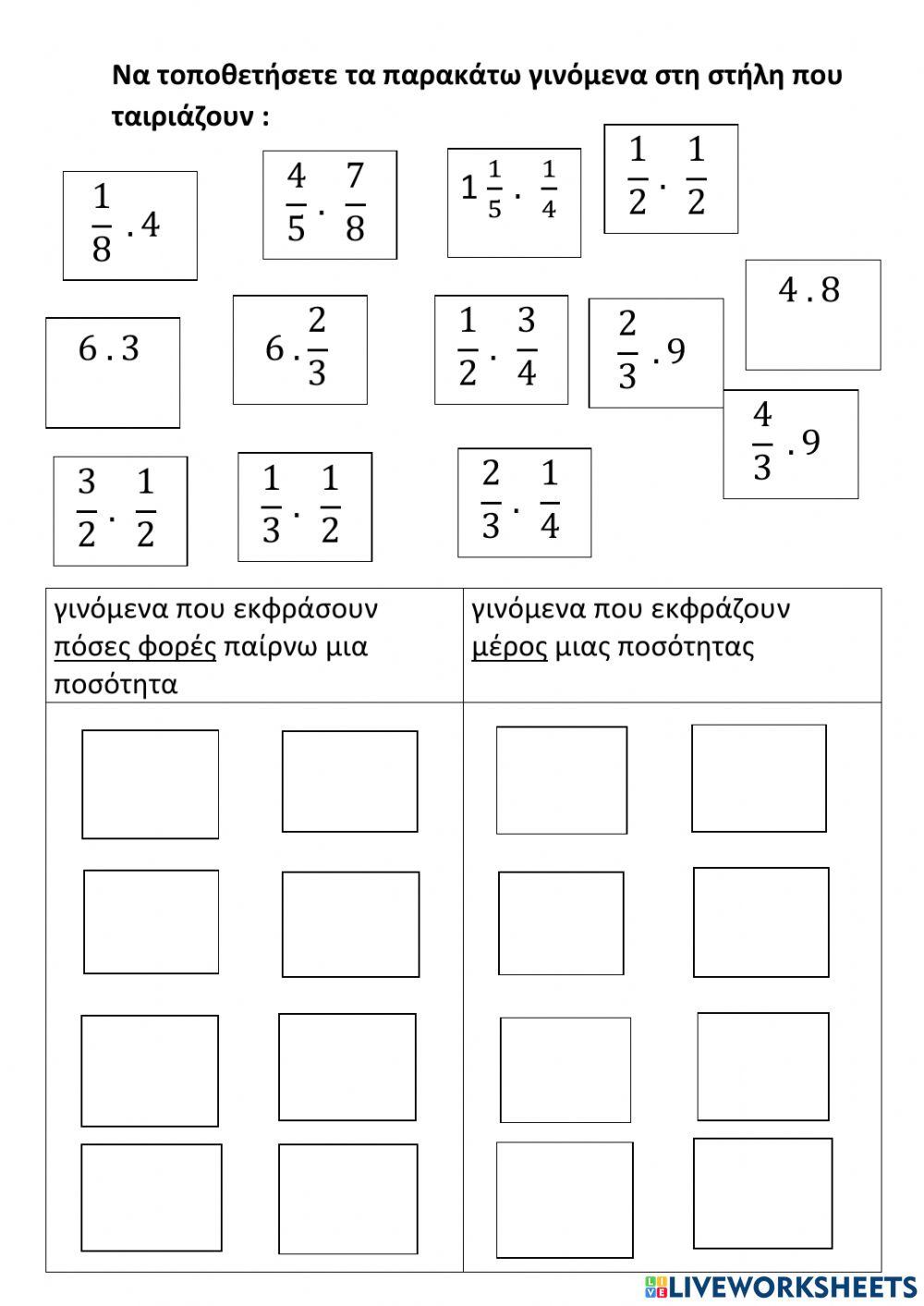 Πολλαπλασιασμός κλασμάτων εισαγωγή