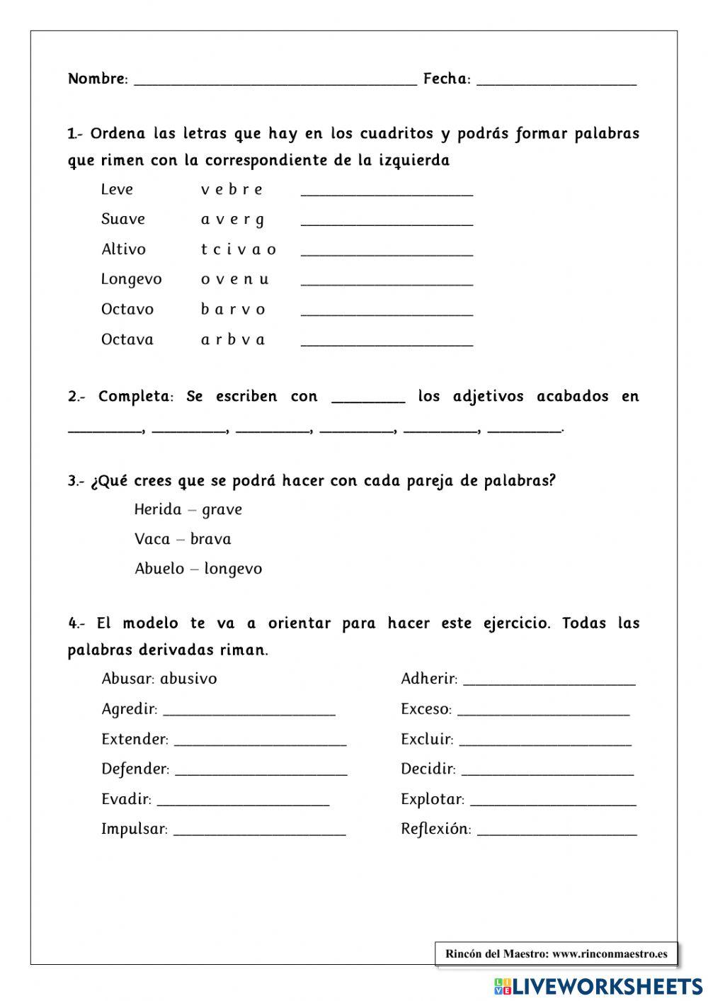 Uso de la V en adjetivos