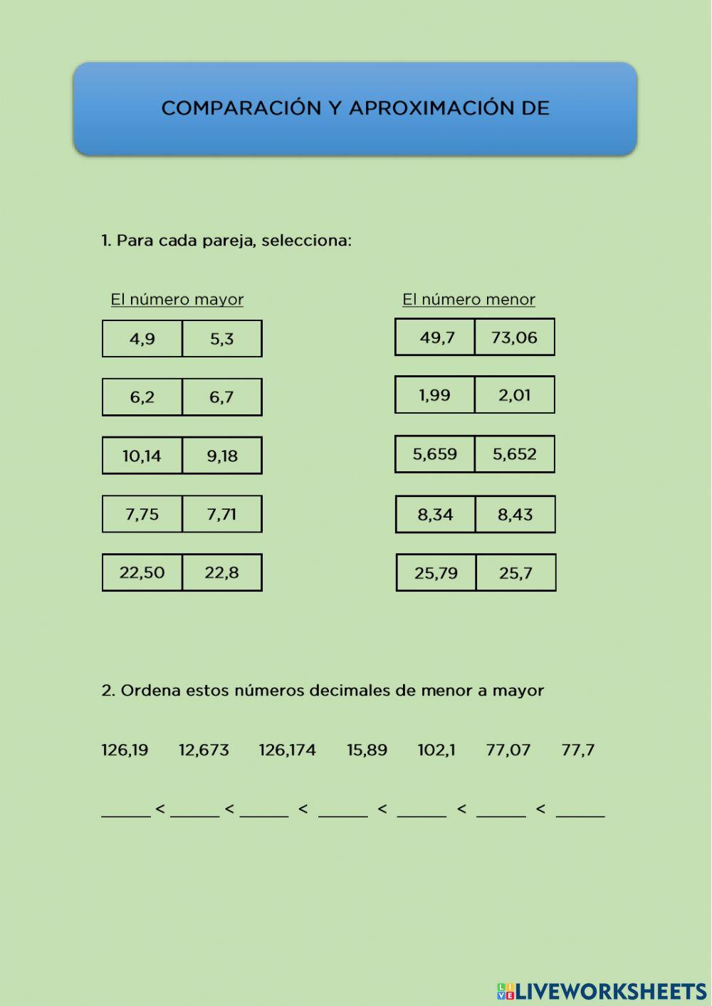 Comparación y aproximación de decimales