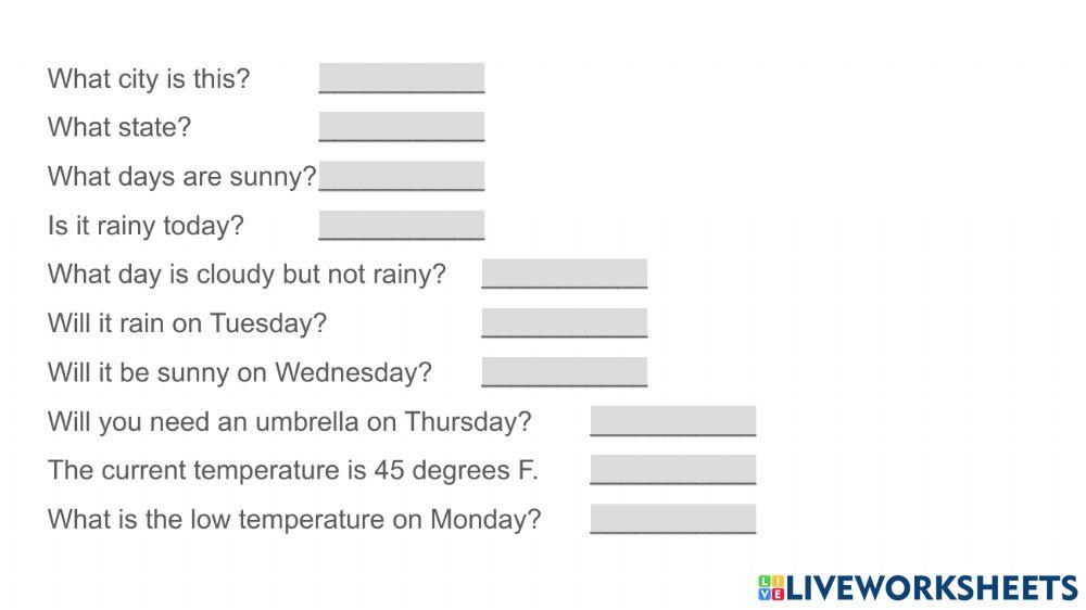 Weather forecast Lanham MD worksheet Live Worksheets