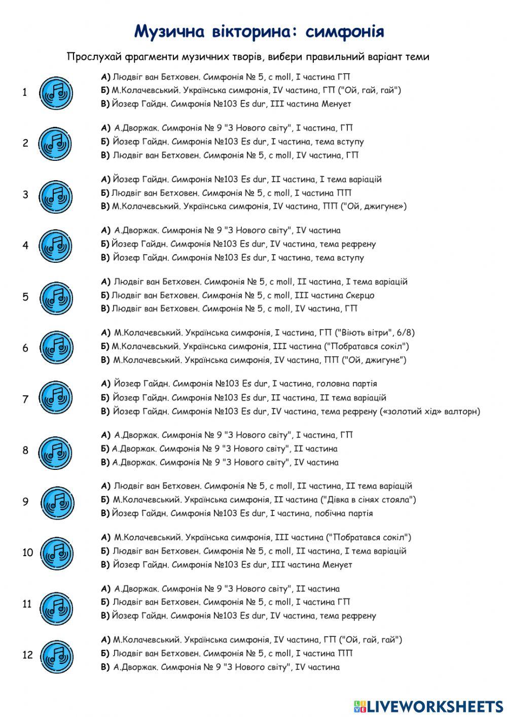 Симфонія: музична вікторина