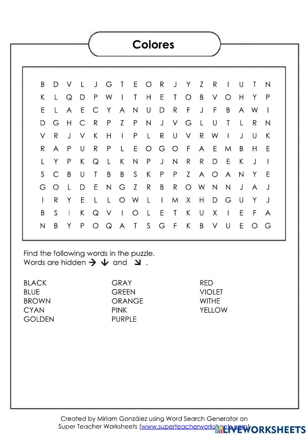 Sopa de letras - Colores