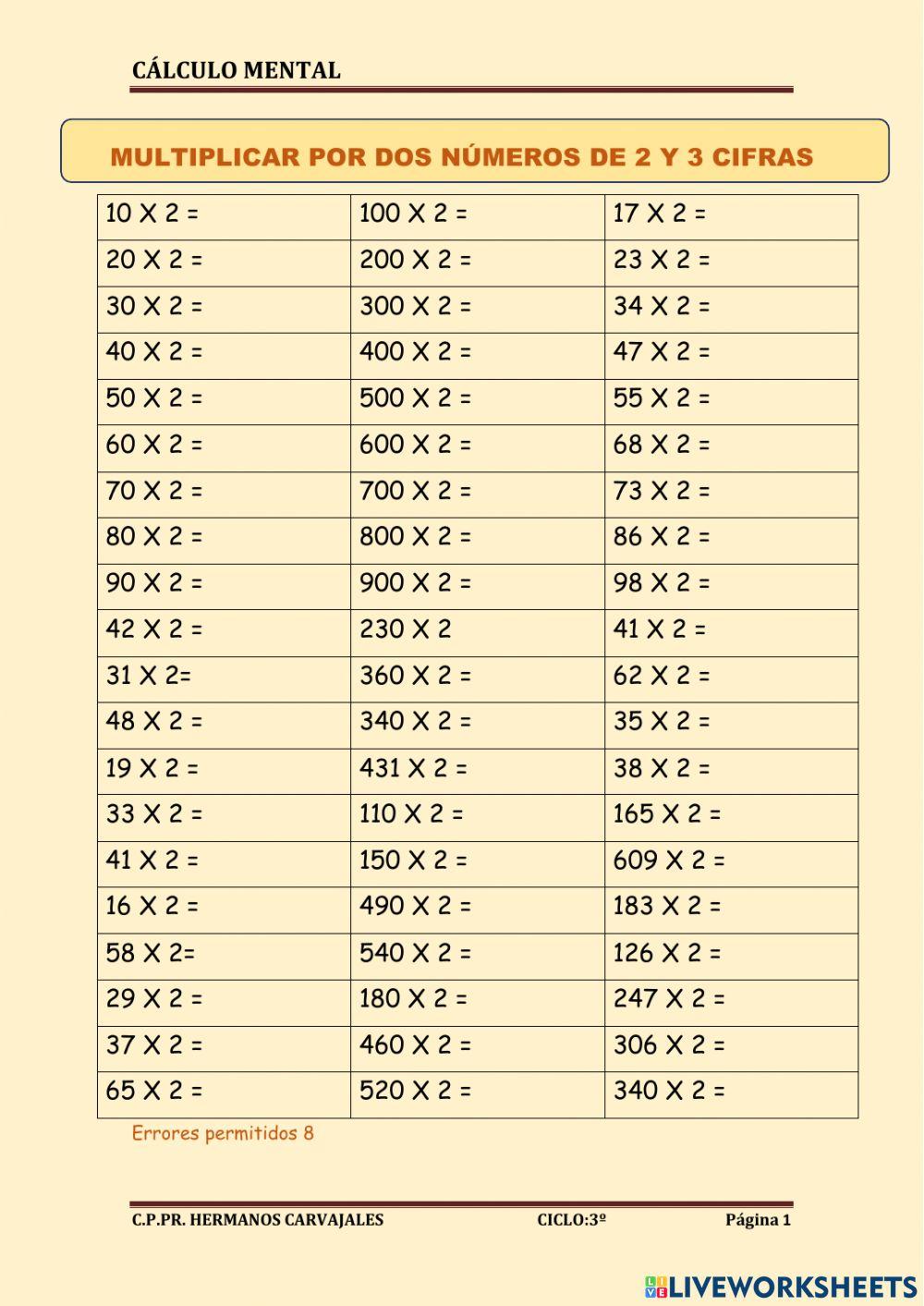 Multiplicar por 2 números de 2 y 3 cifras