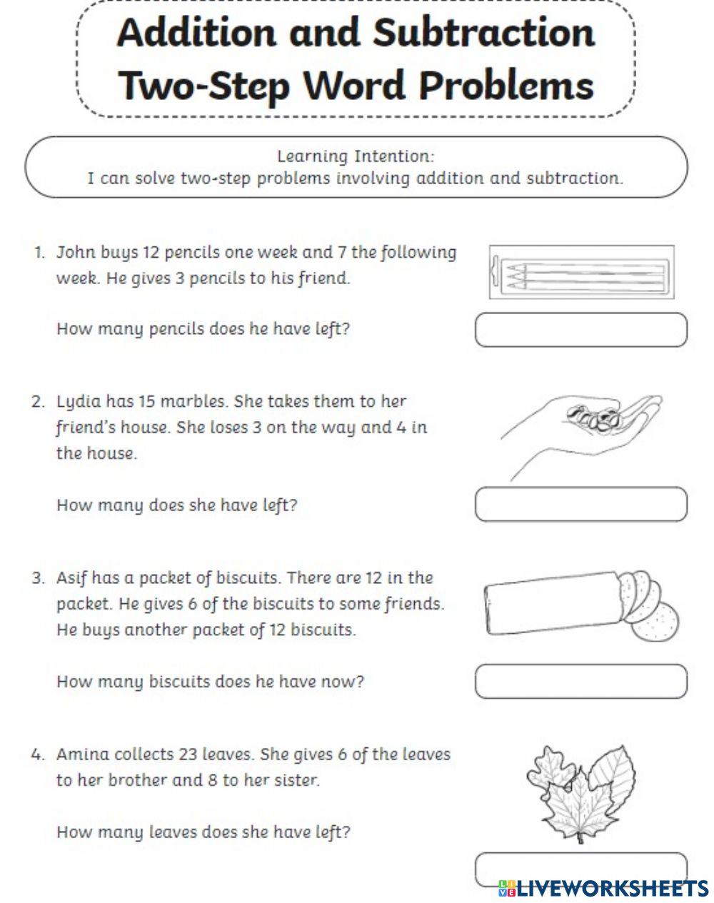 Two Step Addition and Subtraction Word Problems