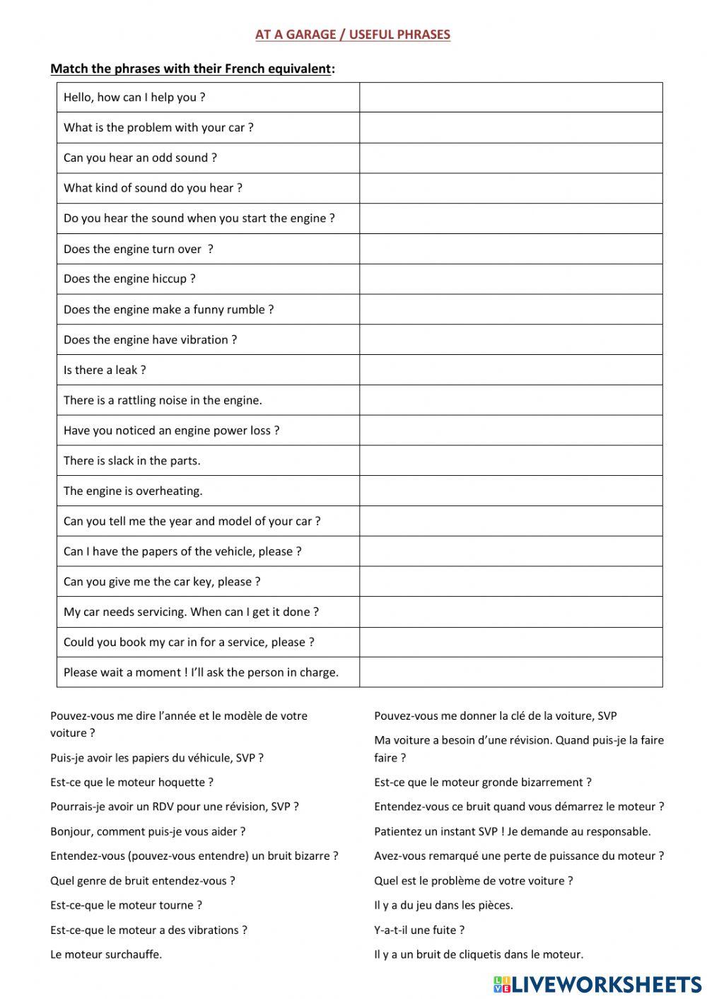 At a garage - useful phrases