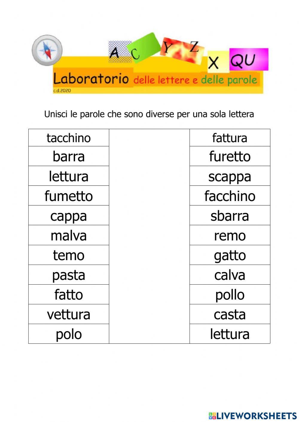 Unisci le parole che variano per una sola lettera Unisci le parole che variano per una sola lettera