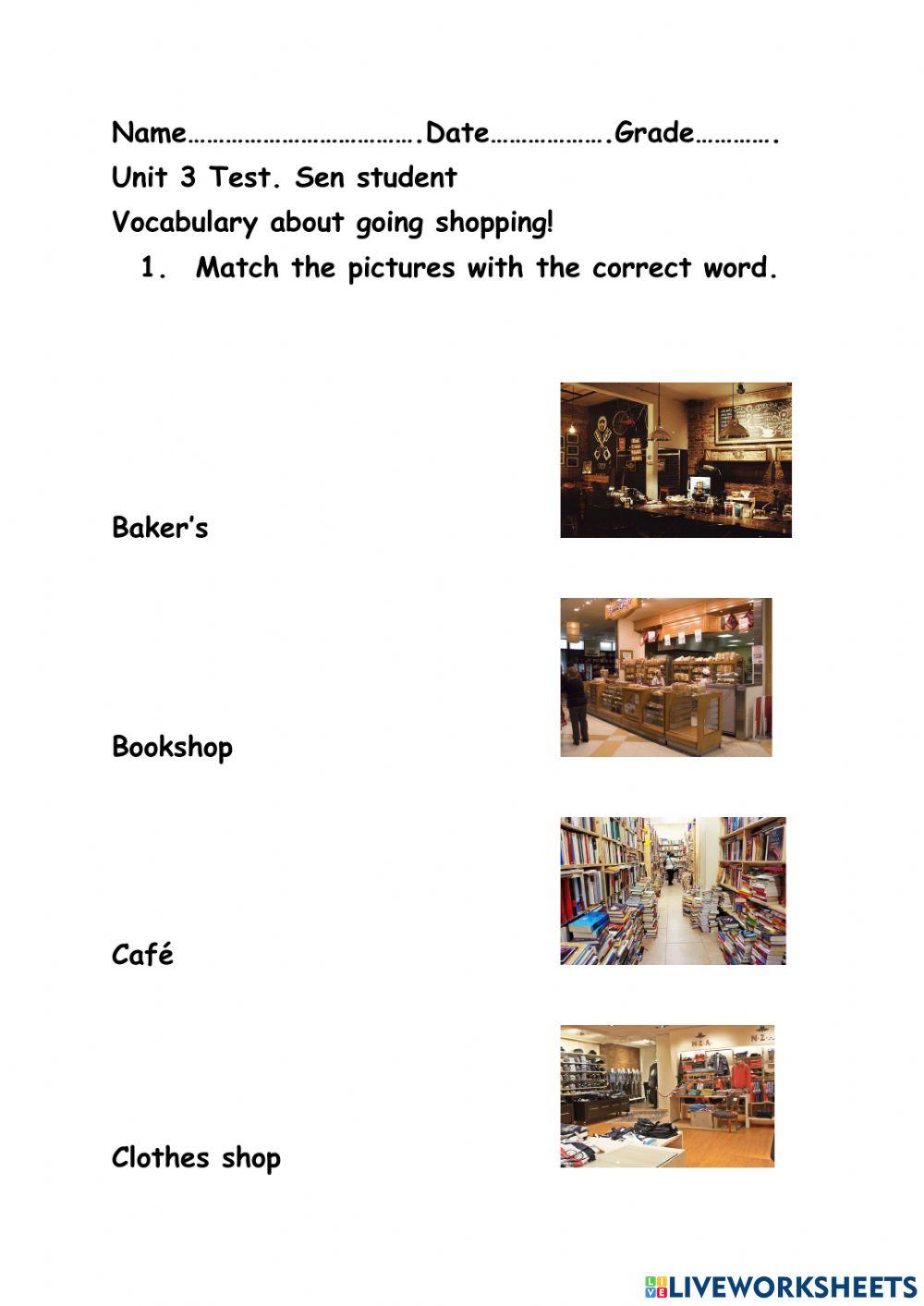 Going shopping test Sen students Go4