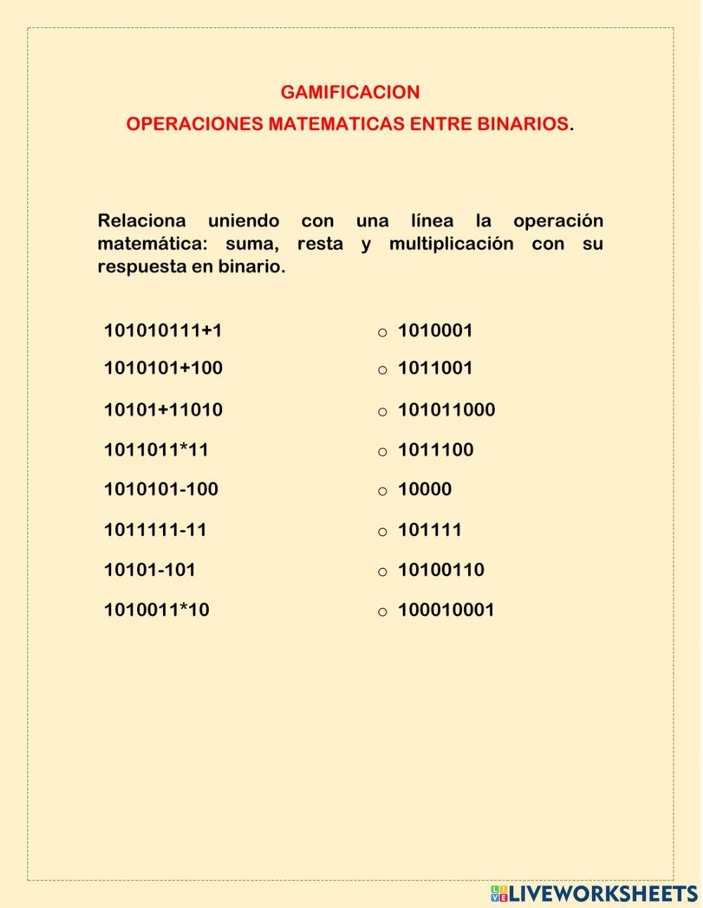 Operaciones binarios