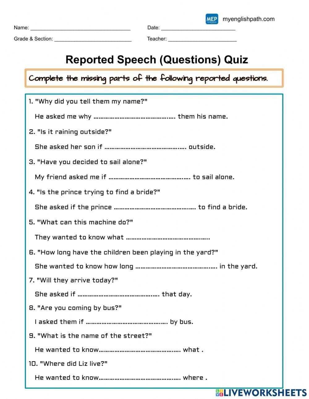 Reported speech. Questions