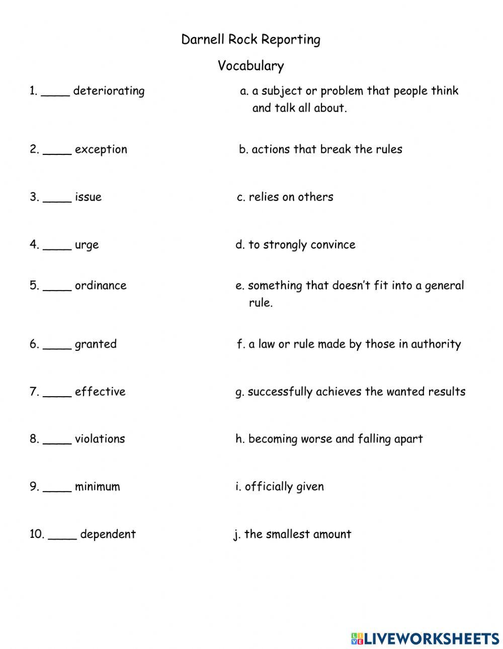 Darnell Rocks Reporting Vocabulary