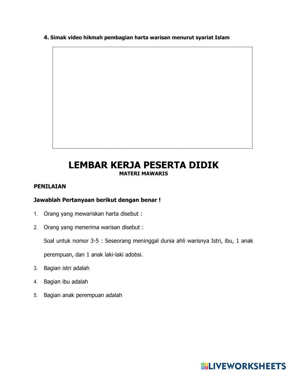 LKPD Materi Waris dalam islam