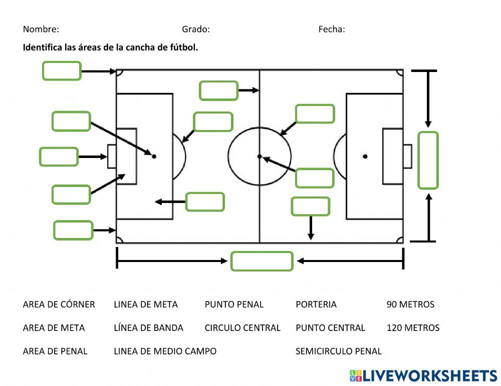 Identifica las areas de la cancha de futbol