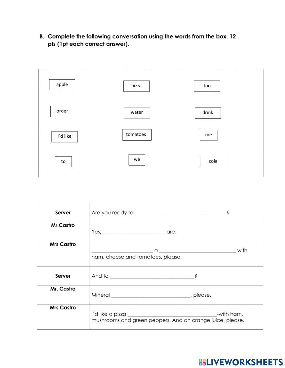 Restaurant vocabulary