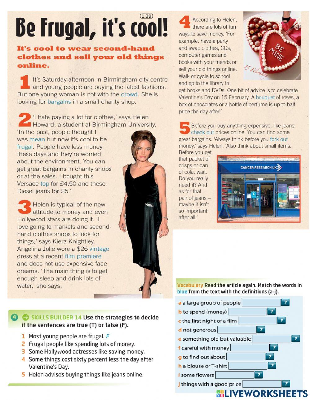 Be frugal worksheet Live Worksheets