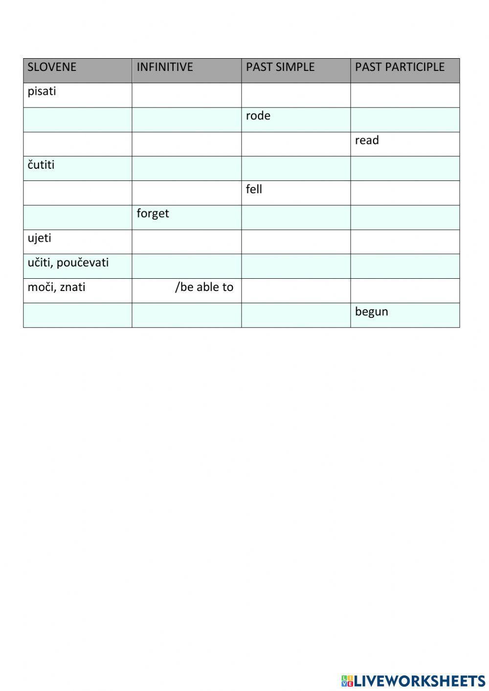 Irregular verbs