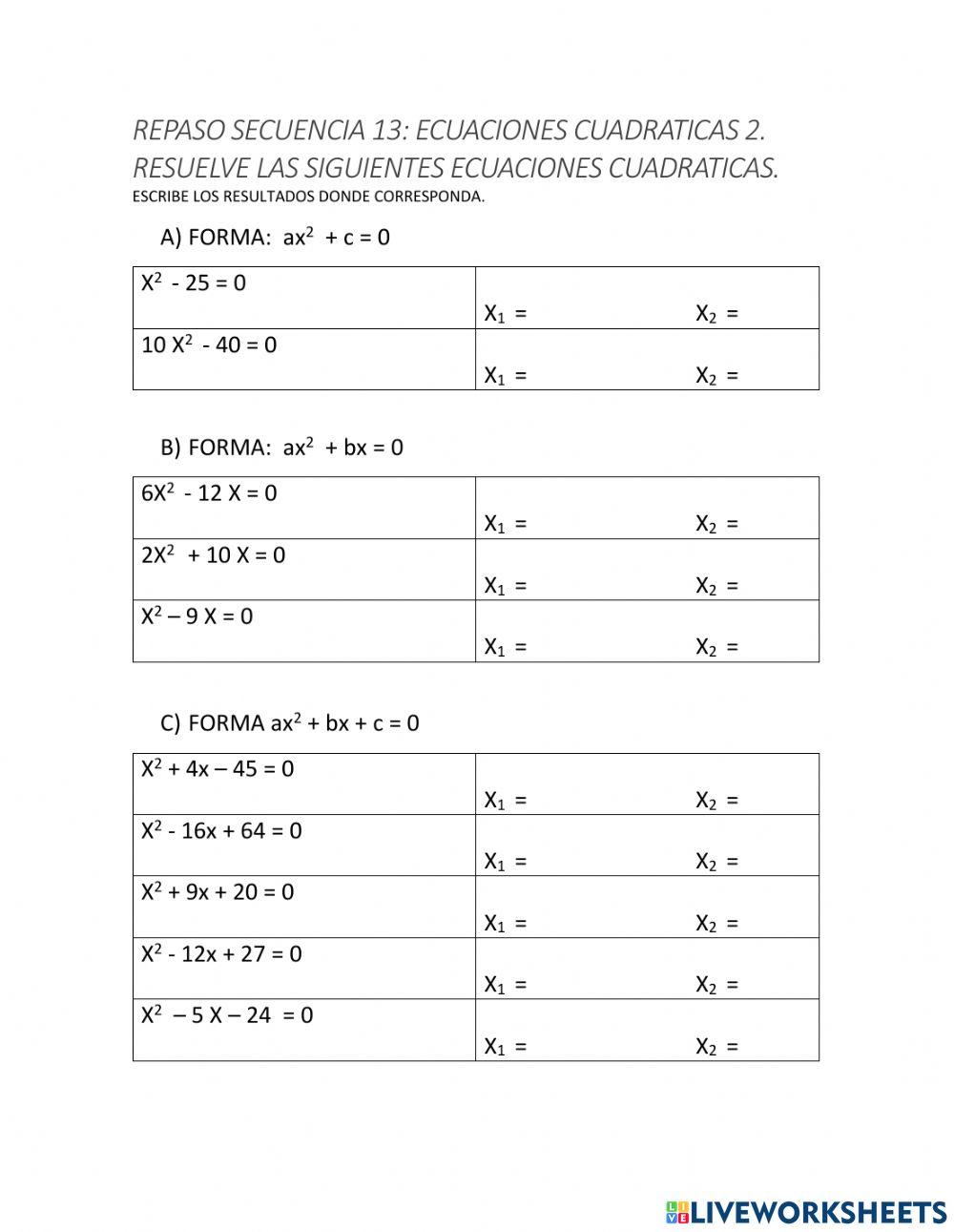 Ecuaciones cuadraticas