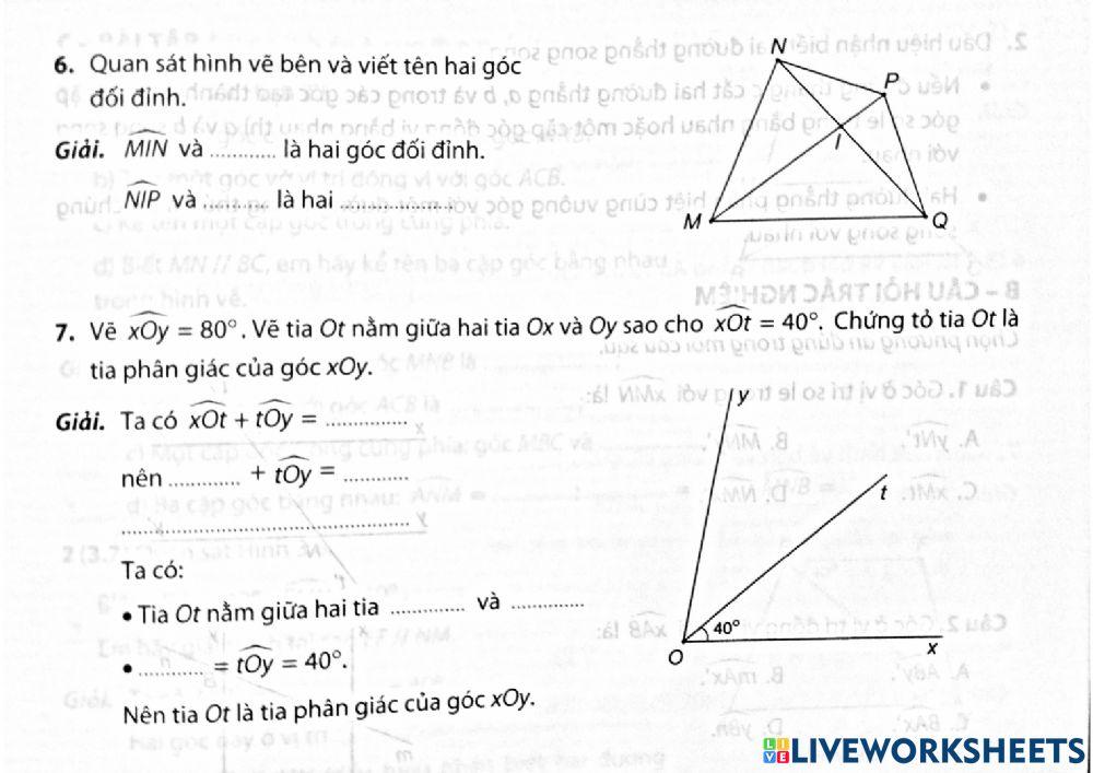 Hai góc đối đỉnh, các góc ở vị trí đăc biệt toán 7 kntt
