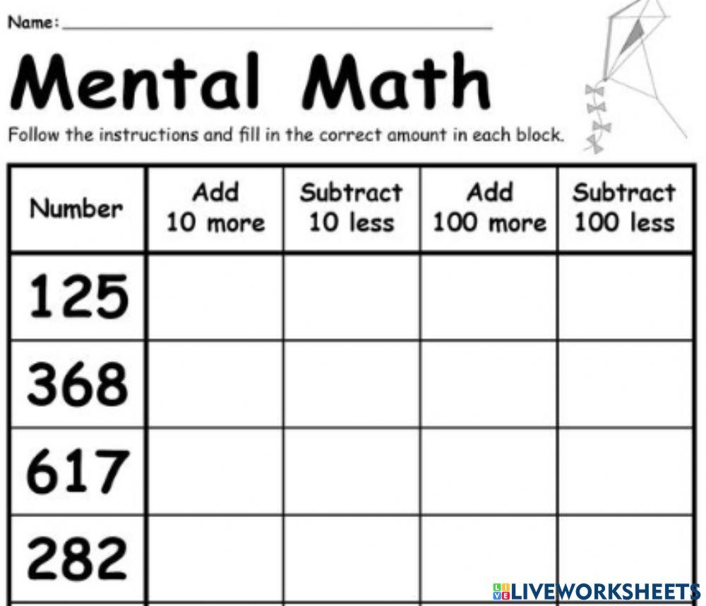 2299261 | Mental math | Kotak | LiveWorksheets