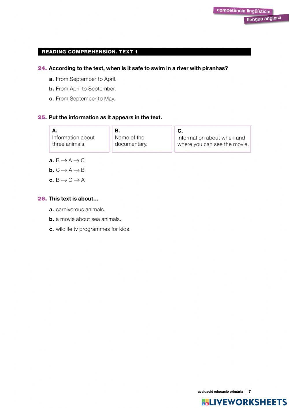 Competències Bàsiques 6è Anglès 2021-2022 Oral i Reading