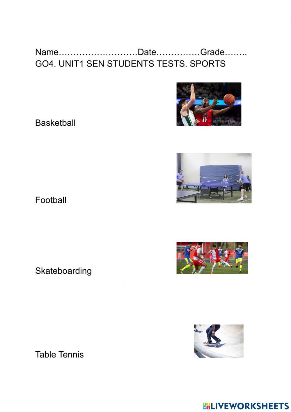Go4. unit1 sen students test sports