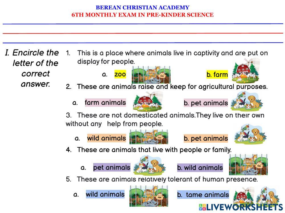 6th Monthly Exam Pre-K SCI