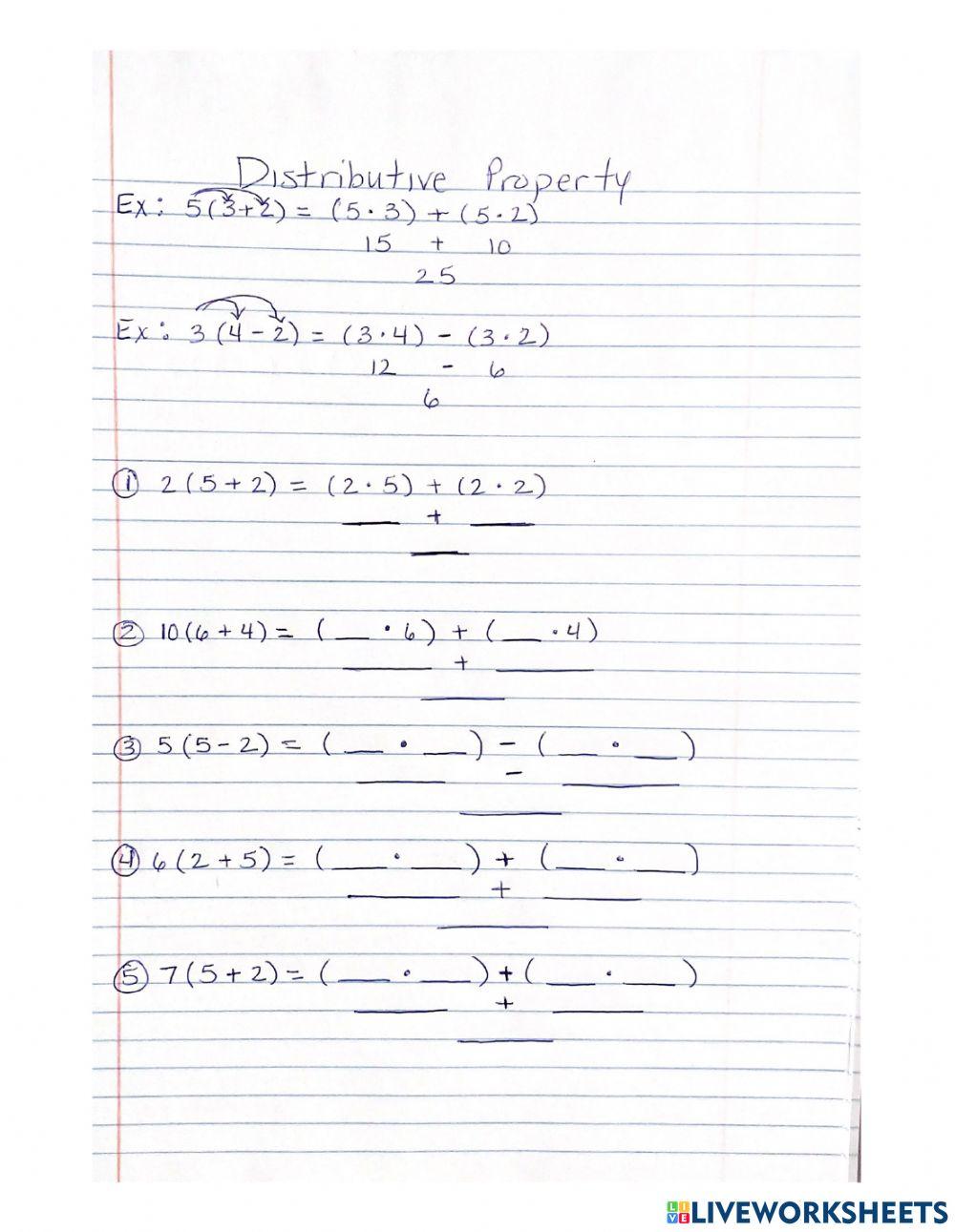 Distributive Property Guided Practice worksheet | Live Worksheets