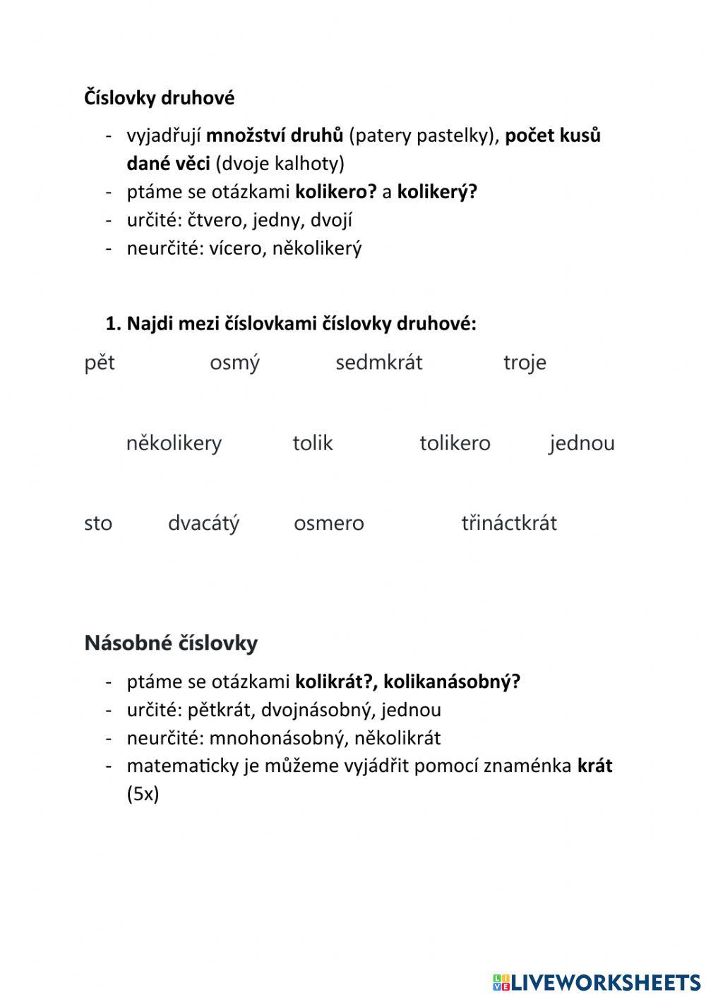 Číslovky řadové a druhové