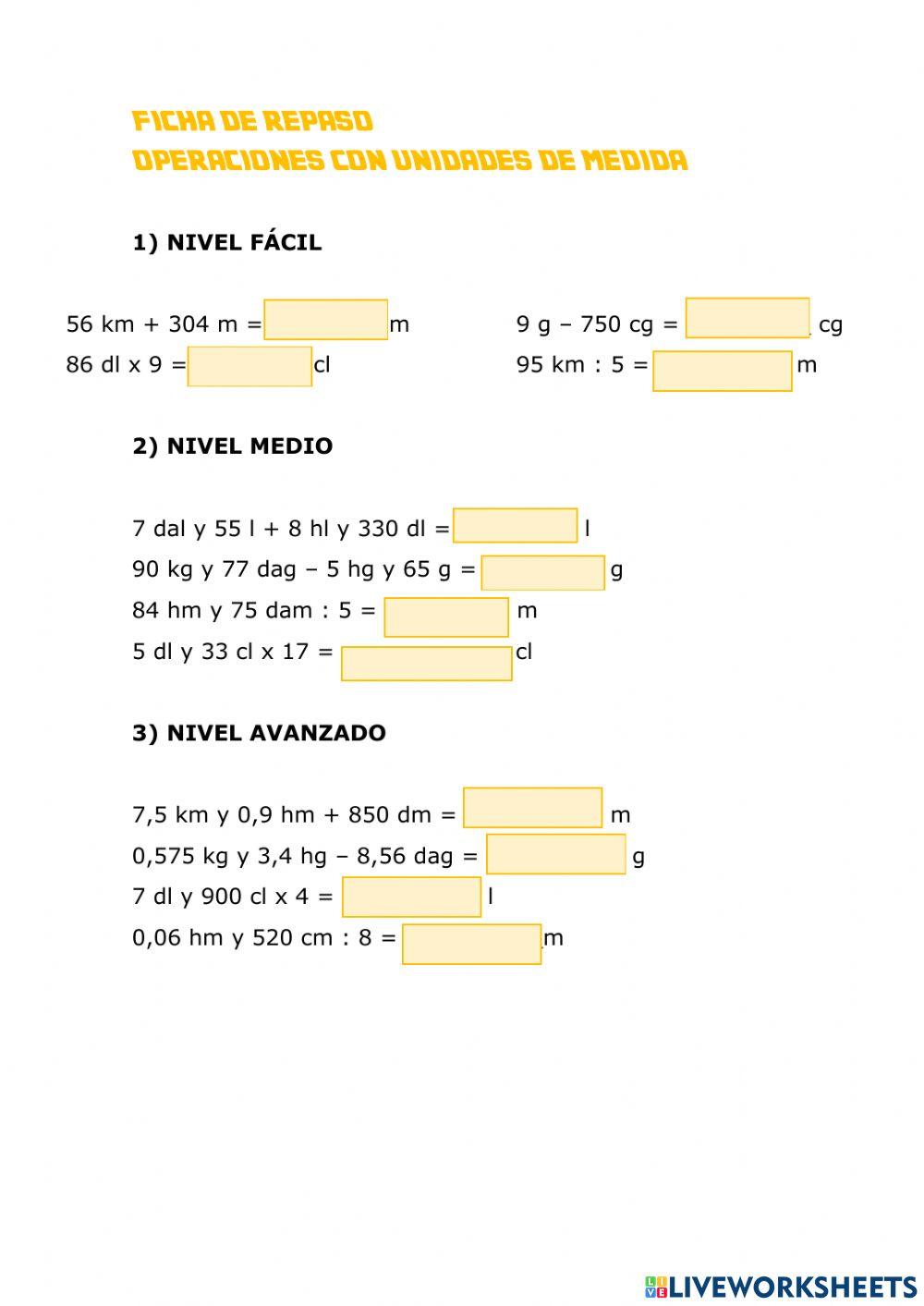 Operaciones con unidades de medida