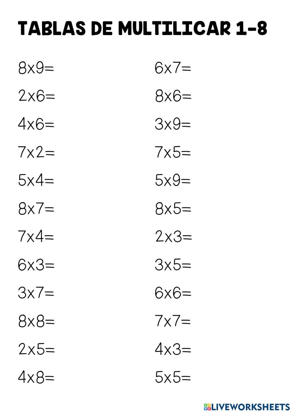Tablas de multiplicar 1-8