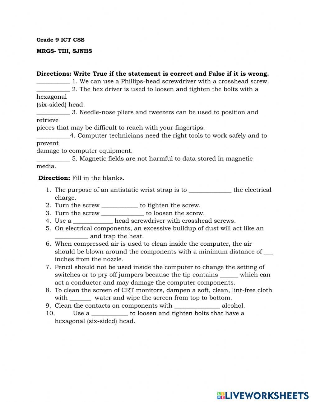 Css 9 worksheet | Live Worksheets