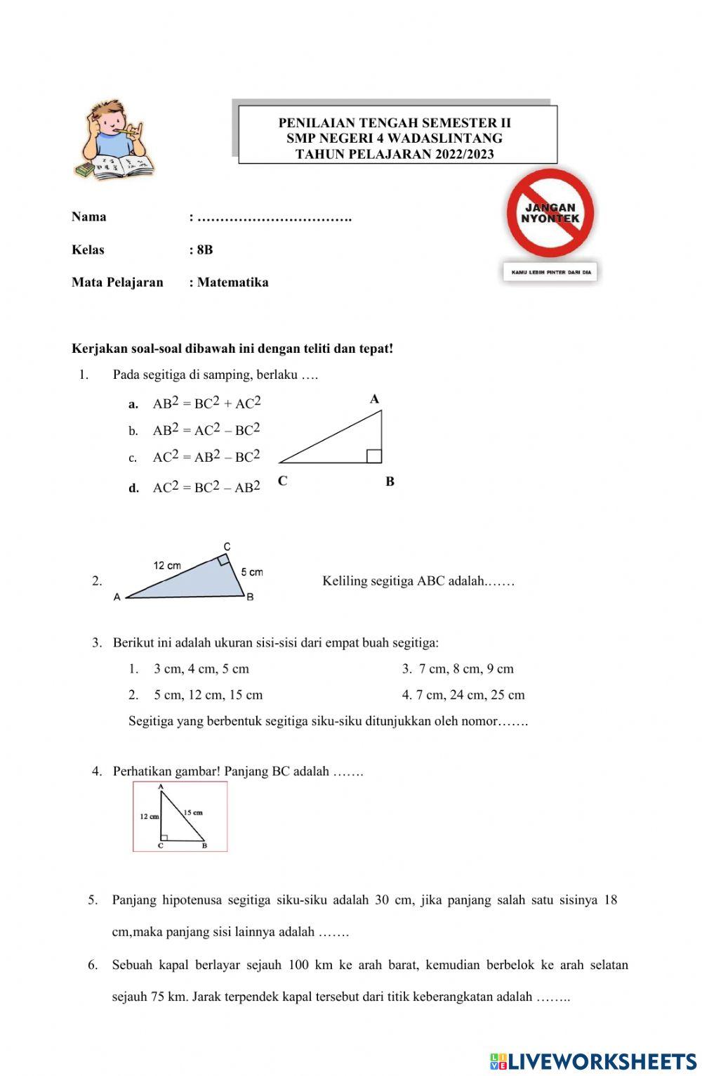 Penilaian tengah semester II Kelas 8
