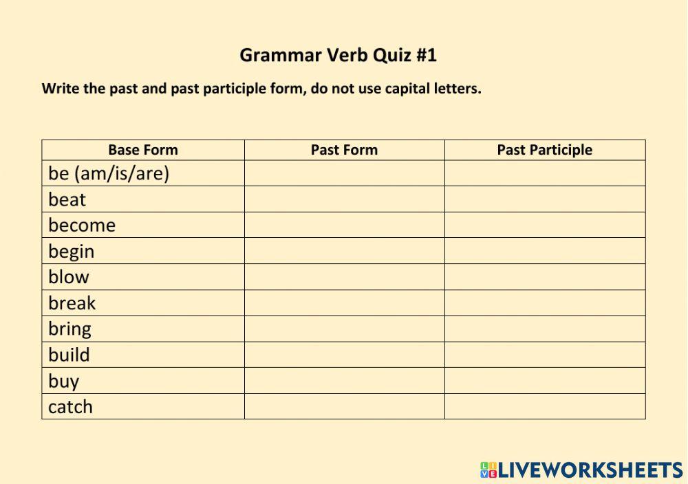 Past and Past Participle Quiz