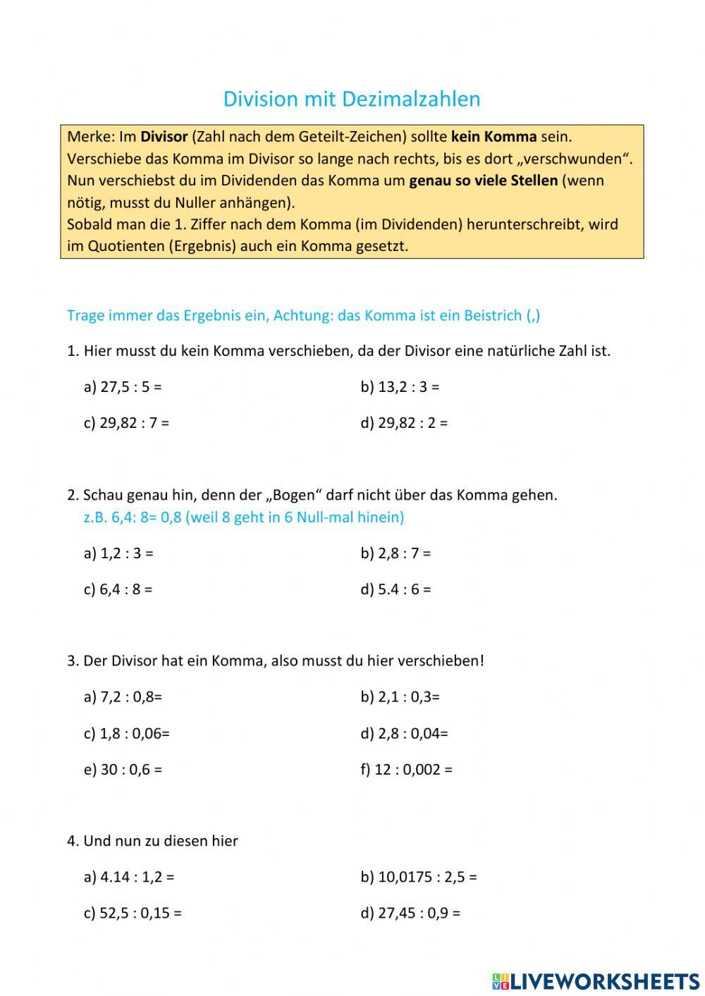 AB Divisionen von Dezimalzahlen
