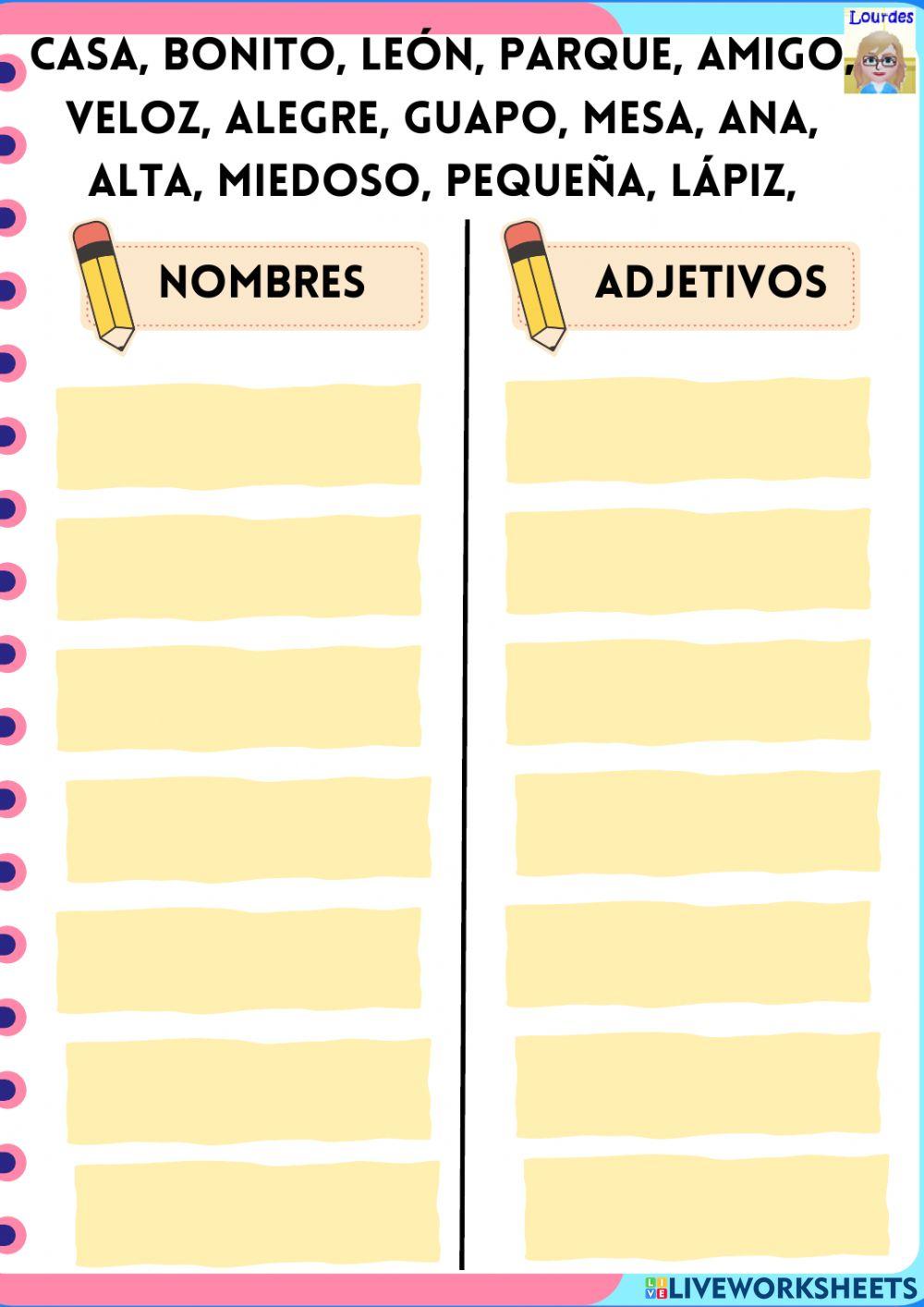Clasificar nombres y adjetivos