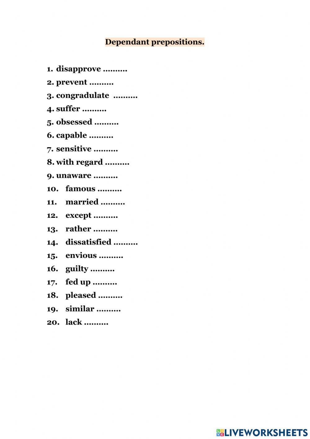 Dependant prepositions and phrasal verbs